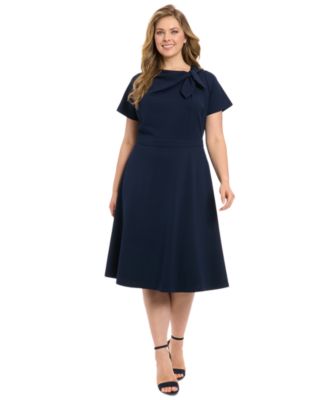 London Times - Plus Size Tie-Neck Fit & Flare Dress