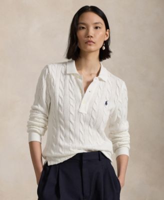 Polo Ralph Lauren - Women's Cable-Knit Cotton Long-Sleeve Polo Shirt
