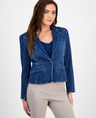 I.N.C. International Concepts - Petite Puff-Sleeve Denim Blazer