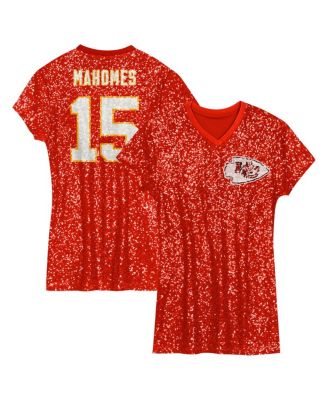 Outerstuff - Big Girls&nbsp;Patrick Mahomes Red Kansas City Chiefs Sequin Player Name Number V-Neck Dress
