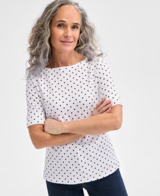 Style & Co - Petite Major Dot Elbow-Sleeve Top