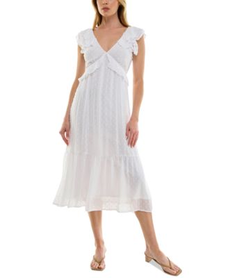 Trixxi - Juniors' Clip-Dot Flutter-Sleeve Midi Dress