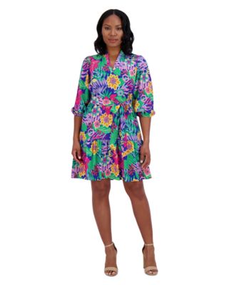 Jessica Howard - Petite Floral-Print Balloon-Sleeve Tiered Dress