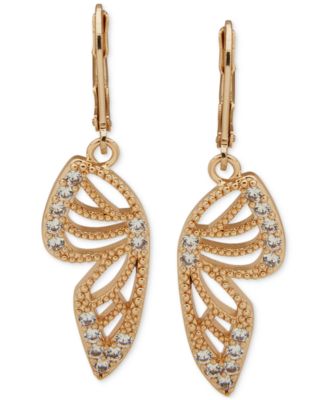 lonna & lilly - Gold-Tone Cubic Zirconia Openwork Butterfly Wing Drop Earrings