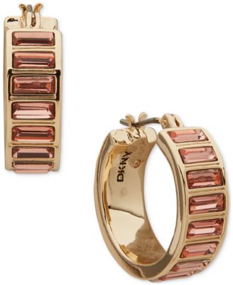 DKNY - Gold-Tone Stone Baguette Small Huggie Hoop Earrings, 0.63"