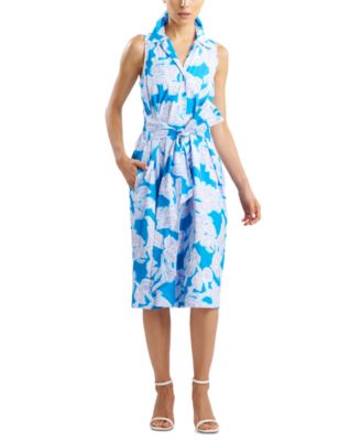 Natori - Women's Misty Cotton Floral-Print Tie-Waist Shirt Dress
