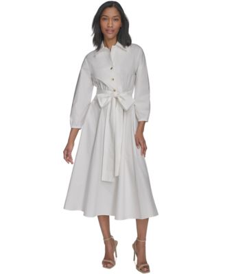 Halston - Women's Cotton Tie-Waist Fit & Flare Dress