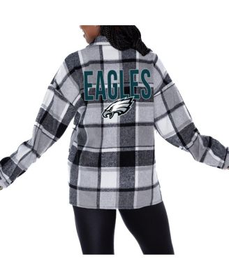 Gameday Couture - Women's  Gray Philadelphia Eagles Fieldside Fun Plaid Button-Up Overshirt