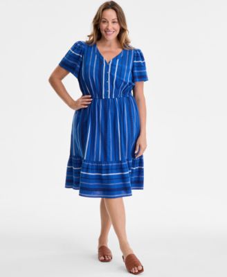 Style & Co - Women's Jacquard Cotton Flutter-Sleeve Dress