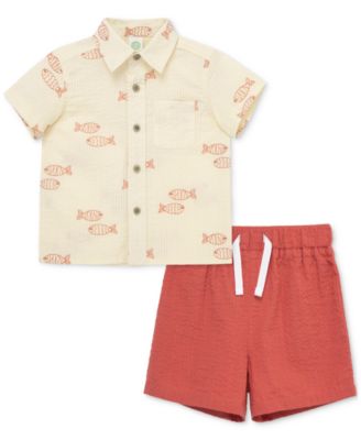 Little Me - Baby Boys 2-Pc. Fish Seersucker Button-Down Shirt & Shorts Set