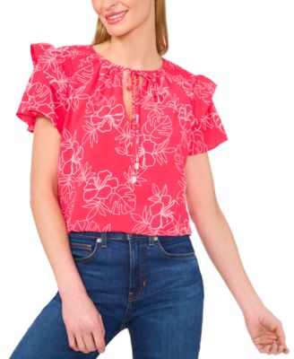CeCe - Women's Tie-Neck Tiered-Ruffle-Sleeve Blouse