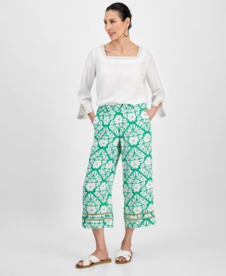 JM Collection - Women's Pull-On Printed Wide-Leg Pants
