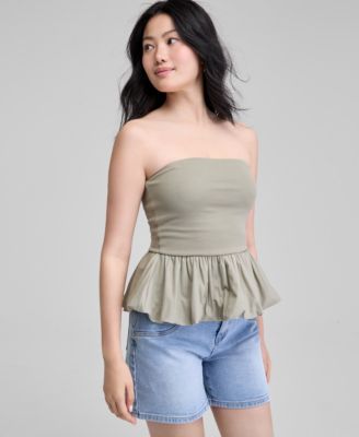 And Now This - Women's Cotton Bubble-Hem Strapless Top