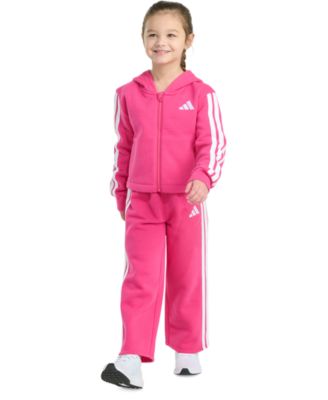 adidas - Toddler & Little Girls Full-Zip 3-Stripe Hooded Fleece Jacket & Wide-Leg Pants, 2 Piece Set