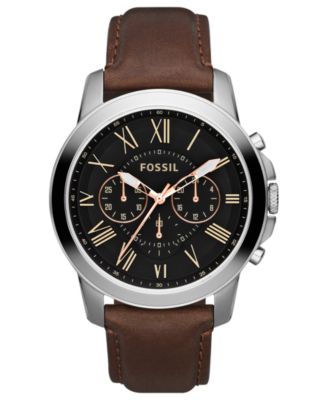 Fossil - Men's Chronograph Grant Brown Leather Strap Watch 44mm FS4813