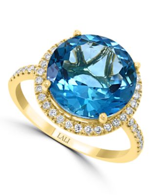 LALI Jewels - London Blue Topaz (6-3/4 ct. t.w.) & Diamond (1/3 ct. t.w.) Statement Ring in 14k Gold