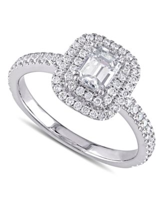 Macy's - Diamond Emerald-Cut Double Halo Engagement Ring (1 ct. t.w.) in 14k White Gold