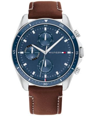 Tommy Hilfiger - Men's Chronograph Brown Leather Strap Watch 44mm