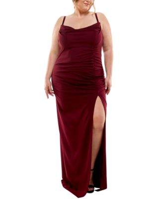Emerald Sundae - Trendy Plus Size Cowlneck Side-Ruched Maxi Dress