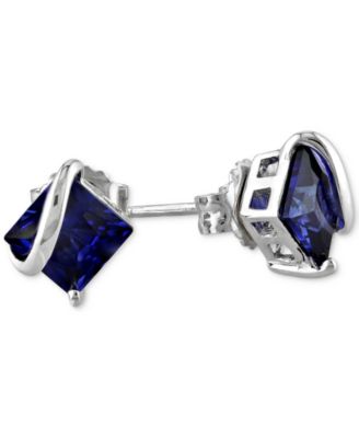 Macy's - Lab-Grown Blue Sapphire Square Stud Earrings (2-3/4 ct. t.w.) in Sterling Silver