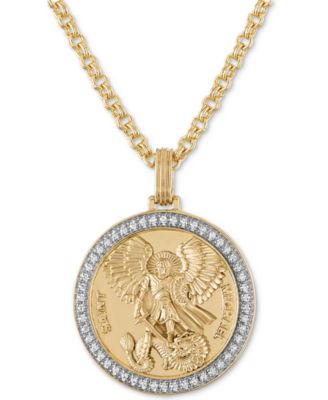 Esquire Men's Jewelry - Diamond St. Michael Medallion 22" Pendant Necklace (1/4 ct. t.w.) in 18k Gold-Plated Sterling Silver