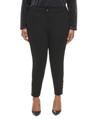 Calvin Klein - Plus Size Ponte Pleated-Front Slim-Leg Pants