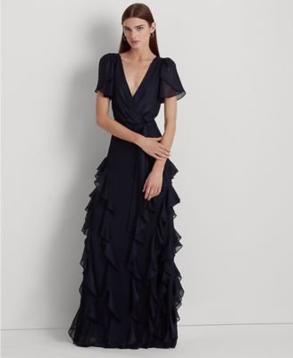 Lauren Ralph Lauren - Women's Ruffle-Trim Metallic Chiffon Gown