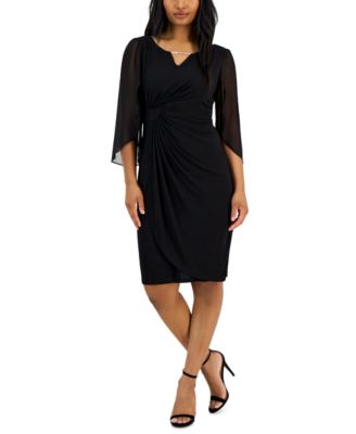 Connected - Petite Chain-Detail Sheer-Sleeve Sheath Dress