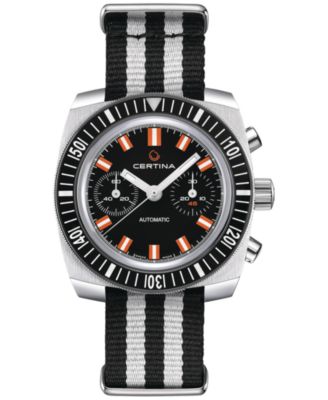 Certina - Men's Swiss Automatic Chronograph DS Black & White Synthetic Strap Watch 44mm