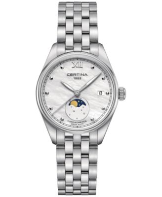 Certina - Women's Swiss DS-8 Moon Phase Stainless Steel Bracelet Watch 33mm