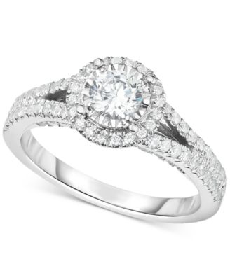 Macy's - Diamond Halo Split Shank Engagement Ring (1 ct. t.w.) in 14k White Gold