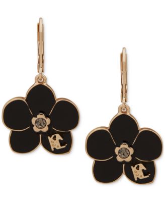 KARL LAGERFELD PARIS - Gold-Tone Black Flower Drop Earrings