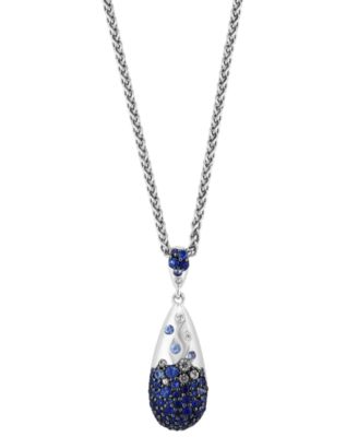 EFFY Collection - Blue Sapphire (1-1/2 ct. t.w.) & White Sapphire (1/6 ct. t.w.) Ombr&eacute; Cluster 18" Pendant Necklace in Sterling Silver