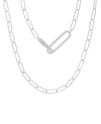 Macy's - Cubic Zirconia Pav&eacute; Paperclip Link Chain Necklace, 17" + 2" extender