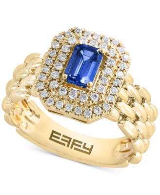 EFFY Collection - Sapphire (1-1/2 ct. t.w.) & Diamond (5/8 ct. t.w.) Double Halo Statement Ring in 14k Gold