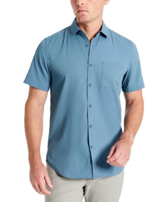 Kenneth Cole - Men's Slim Fit Short-Sleeve Mixed Media Sport Shirt