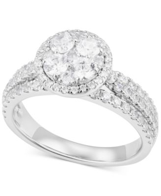 Macy's - Diamond Halo Cluster Engagement Ring (1-1/2 ct. t.w.) in 14k White Gold