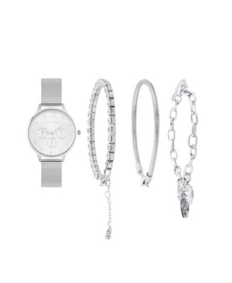 Jessica Carlyle - Women's Holiday 2022 Silver-Tone Mesh Metal Alloy Bracelet Watch 36mm Gift Set