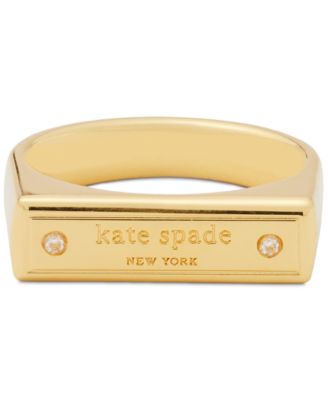 kate spade new york - Gold-Tone Pav&eacute; Logo Bar Ring