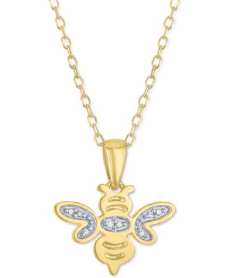 Macy's - Diamond Accent Bee Pendant Necklace in 14k Gold-Plated Sterling Silver, 16" + 2" extender