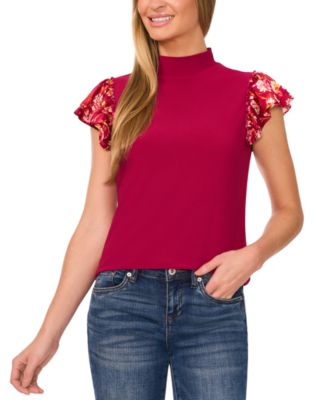 CeCe - Women's Mock Neck Flutter-Sleeve Top