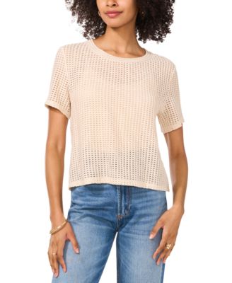 Vince Camuto - Women's Sheer Short-Sleeve Crewneck Tee