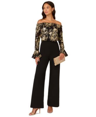 Adrianna Papell - Women's Off-The-Shoulder Lace & Crepe Jumpsuit