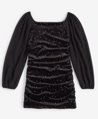 With Jules - Big Girls Sheer-Sleeve Velvet Ruched Dress