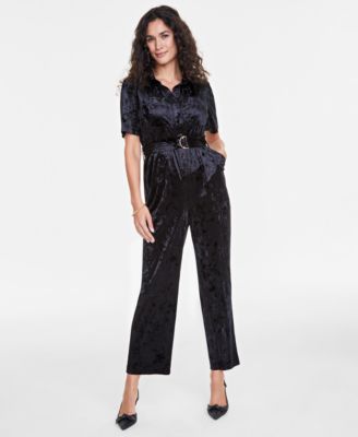 On 34th - Women's Velvet Short-Sleeve Jumpsuit