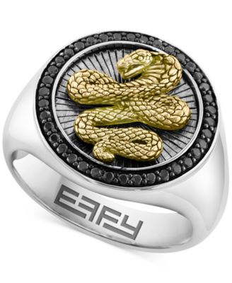 EFFY Collection - Men's Black Spinel Cobra Round Disc Ring (3/8 ct. t.w) in Sterling Silver, 14k Gold-Plate, & Black Rhodium-Plate
