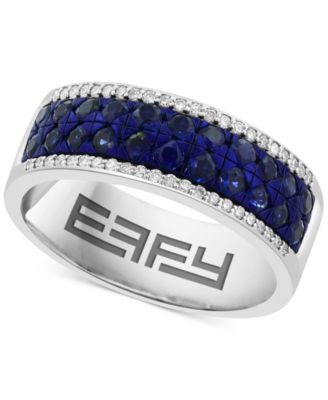 EFFY Collection - Men's Sapphire (1-1/4 ct. t.w.) & Diamond (1/8 ct. t.w.) Cluster Ring in Sterling Silver