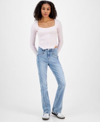 Madden Girl - Juniors' High-Rise Zip-Pocket Bootcut Jeans