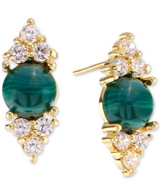 Macy's - Malachite & Cubic Zirconia Cluster Stud Earrings in 14k Gold-Plated Sterling Silver