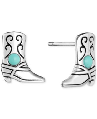 Macy's - Simulated Turquoise Etched Cowboy Boot Stud Earrings in Sterling Silver
